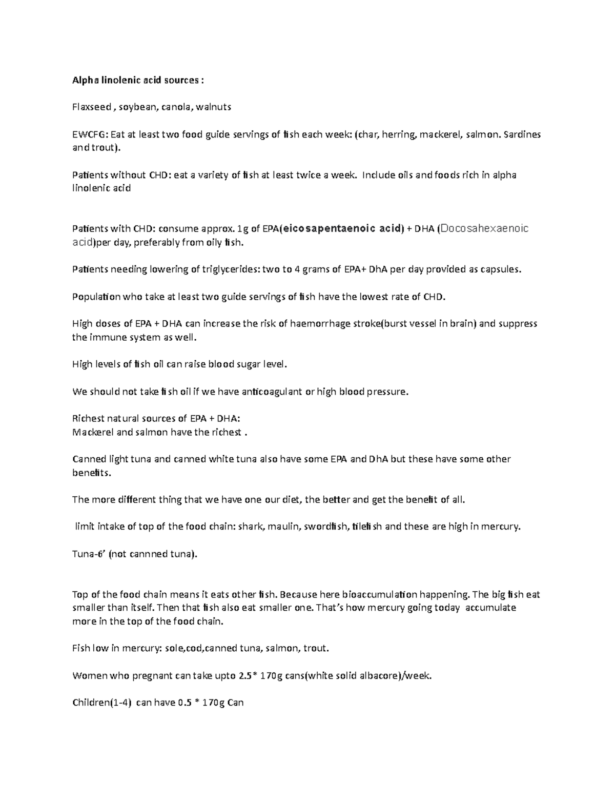 Alphalionleic Acid and fat intake Alpha linolenic acid sources