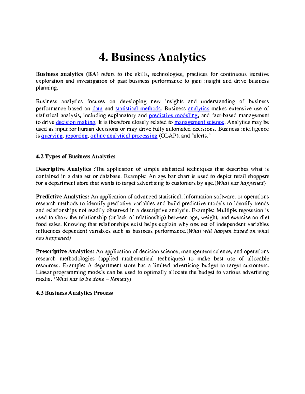 Business analytics - pdf notes - 4. Business Analytics Business ...