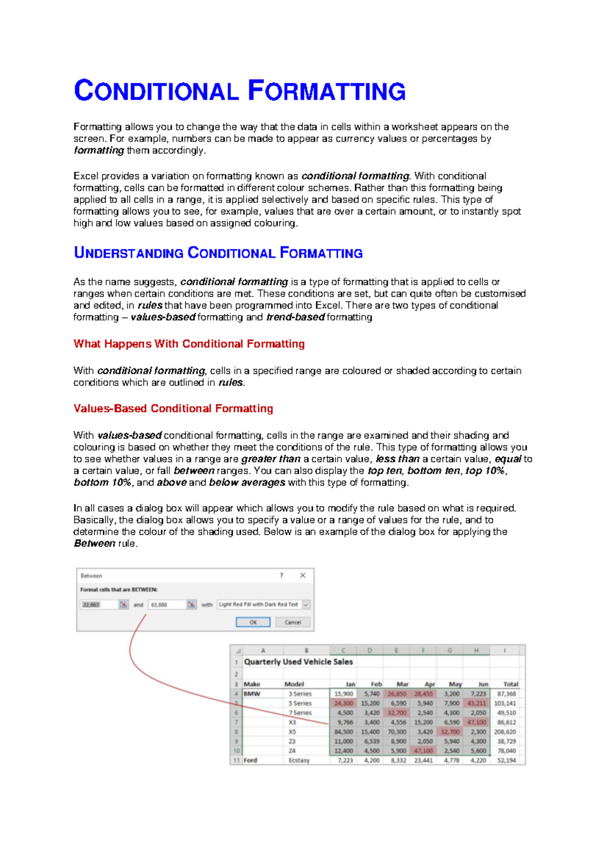 Conditional Formatting & Sparklines - CONDITIONAL FORMATTING Formatting ...