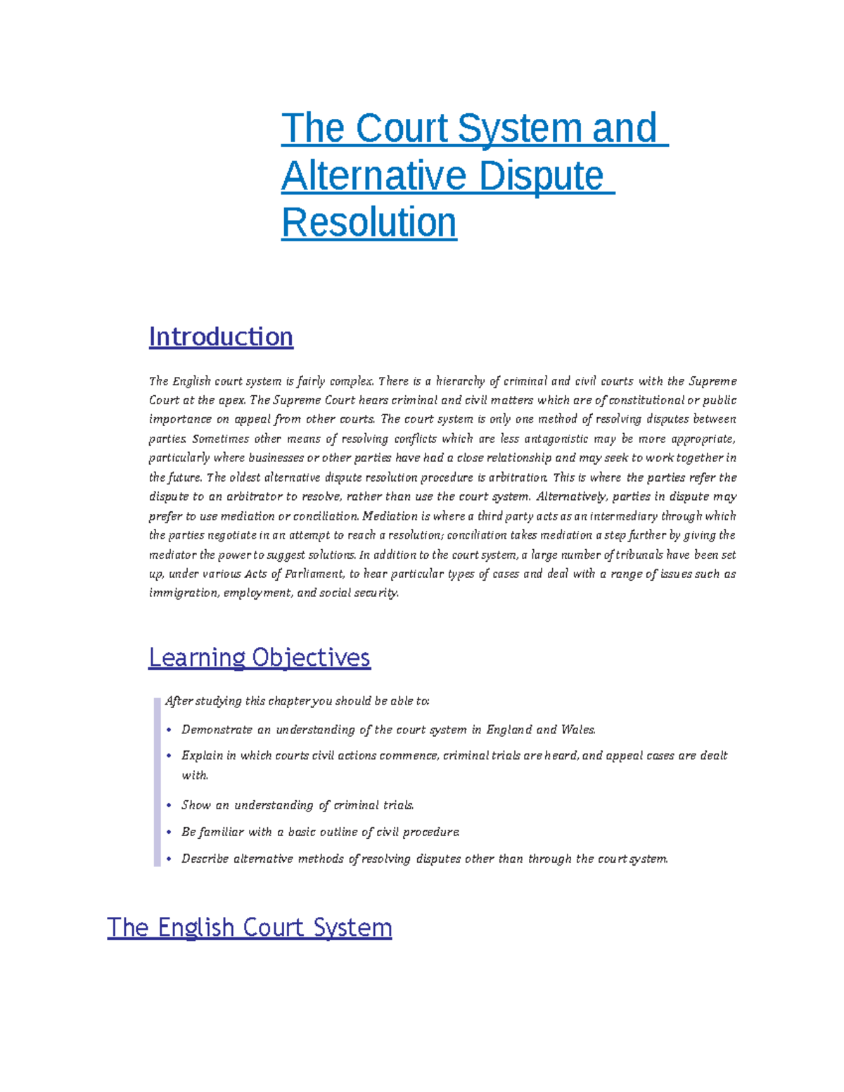 The Court System and Alternative Dispute Resolution - The Court System ...