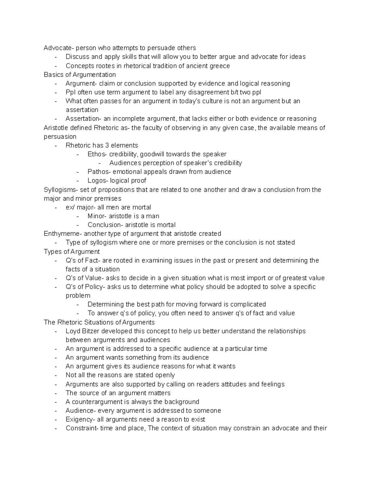 Chapter 2 - lecture notes - Advocate- person who attempts to persuade ...