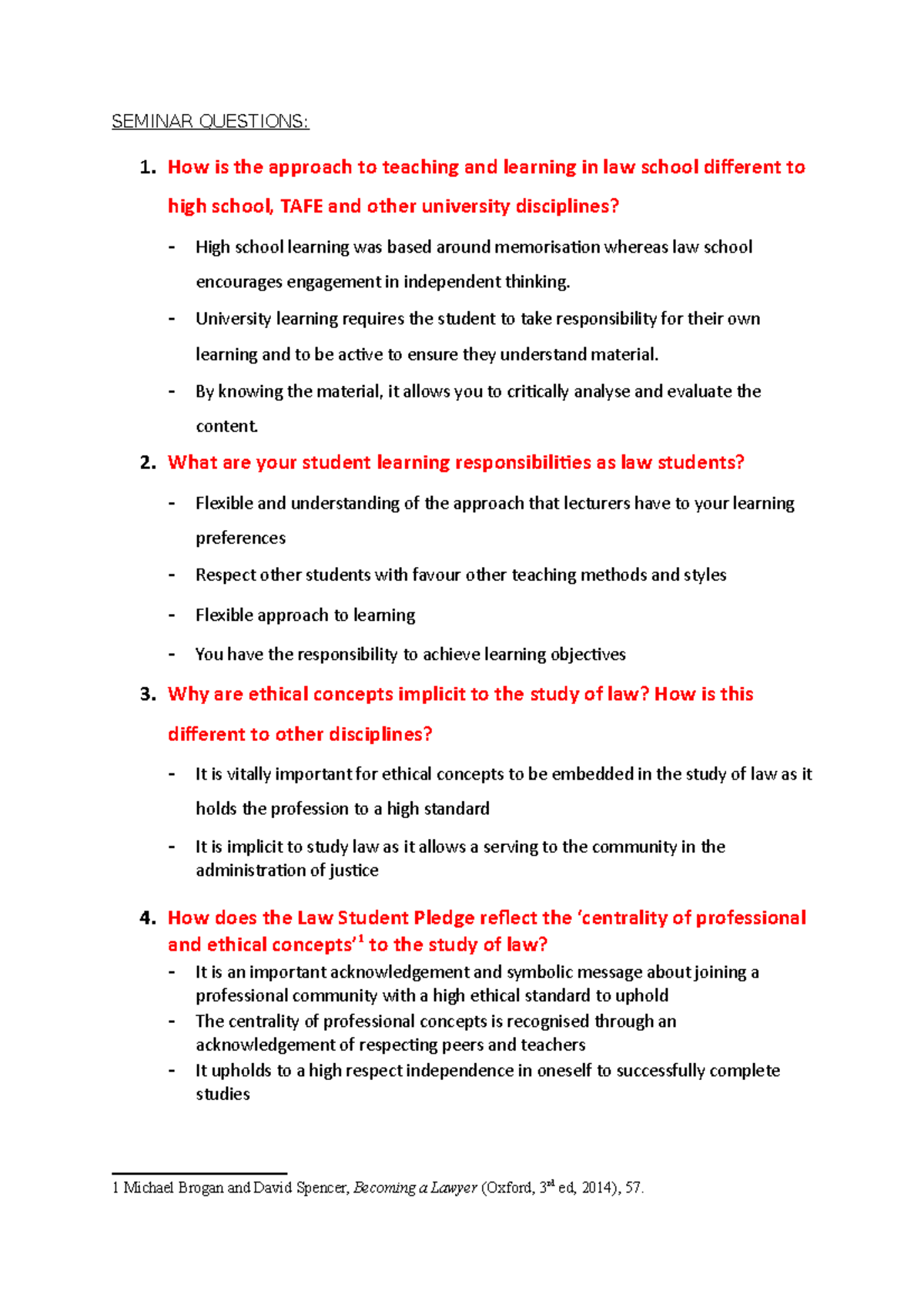 Seminar questions wk1 - Week 1 Foundations of Law - wellbeing check ...