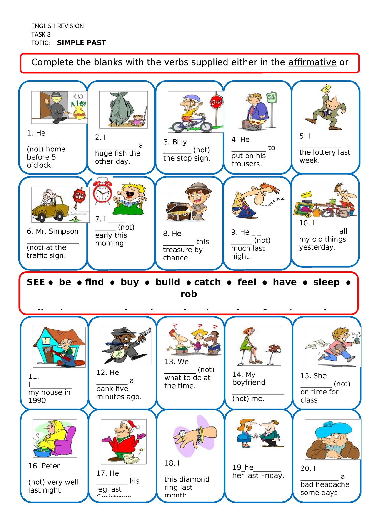 3TASK 2° YEAR PAST Simple AFF. NEG - ENGLISH REVISION TASK 3 TOPIC ...