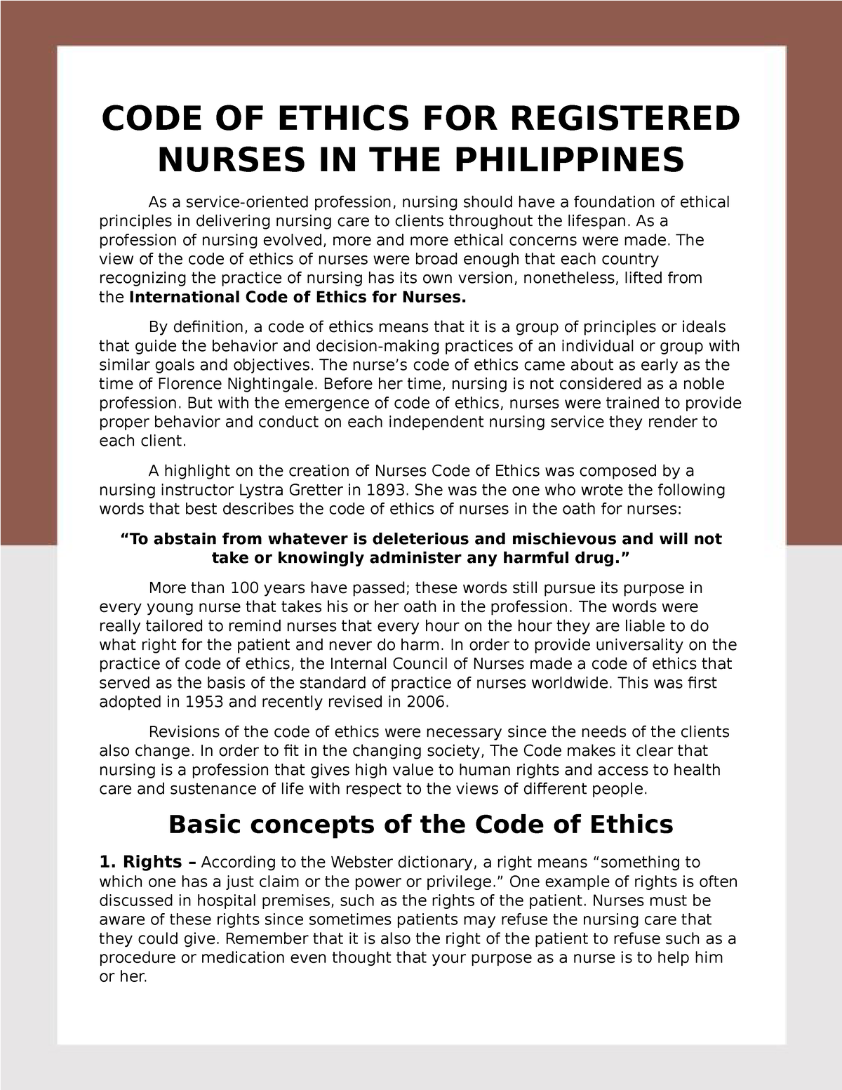 law and ethics nursing essay