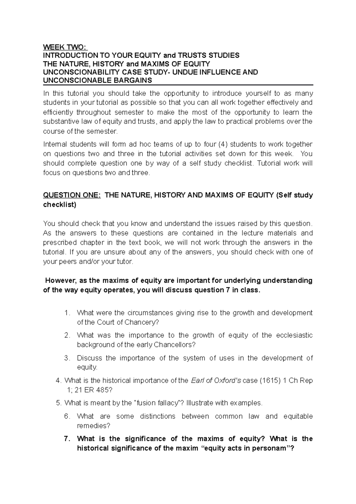 Tutorial Week 2 - ... - WEEK TWO: INTRODUCTION TO YOUR EQUITY and ...