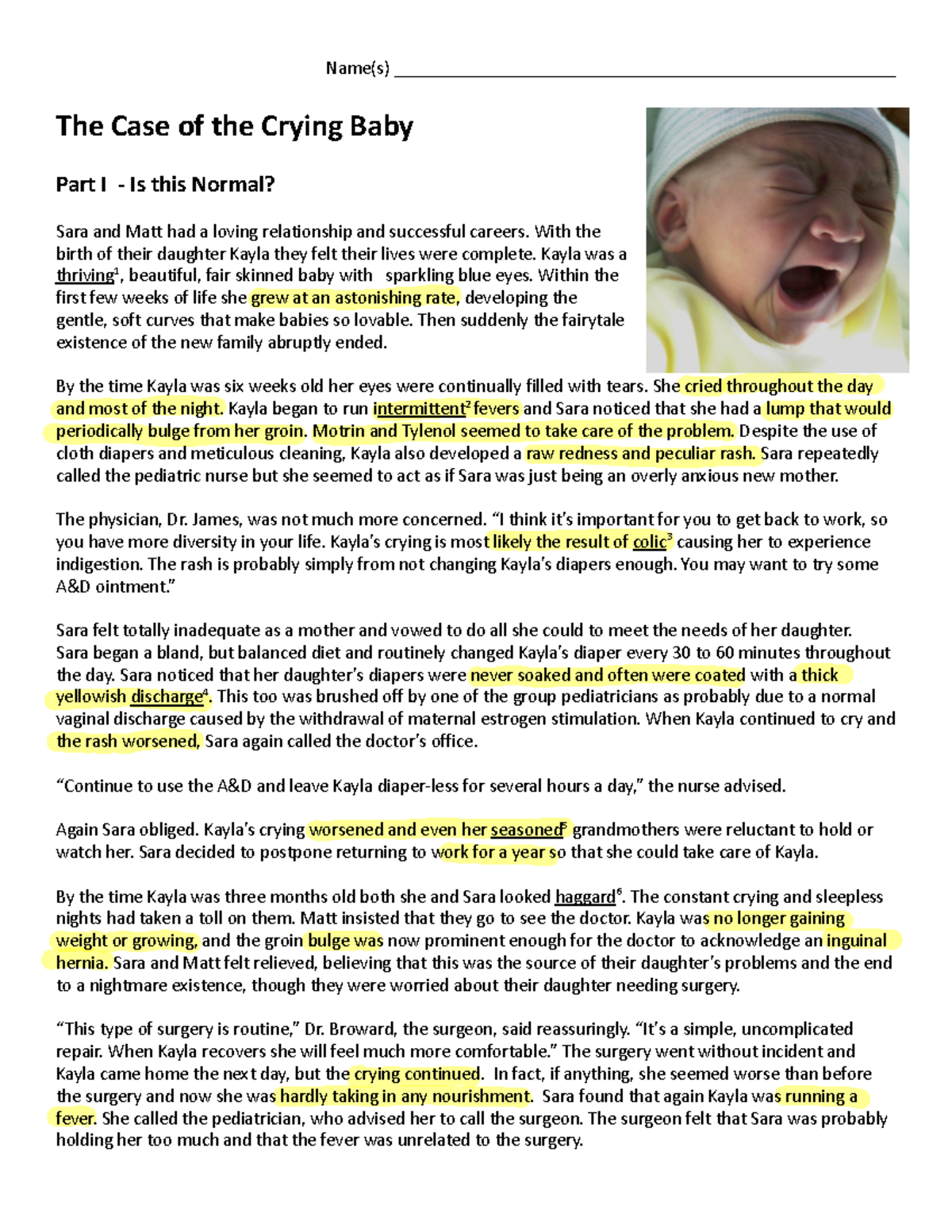 the case of the crying baby case study quizlet