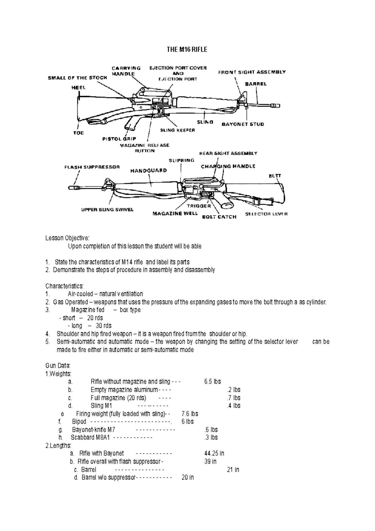 M16 M14 and First AID Lecture notes for nstp rotc THE M16 RIFLE