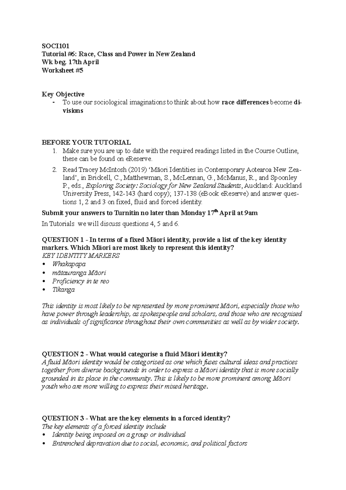 SOCI101 Worksheet#5 - worksheet - SOCI Tutorial #6: Race, Class and ...