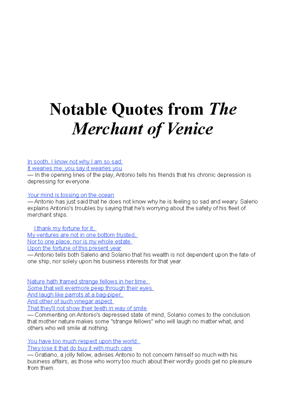 Notable Quotes from The Merchant of Venice - Notable Quotes from The ...