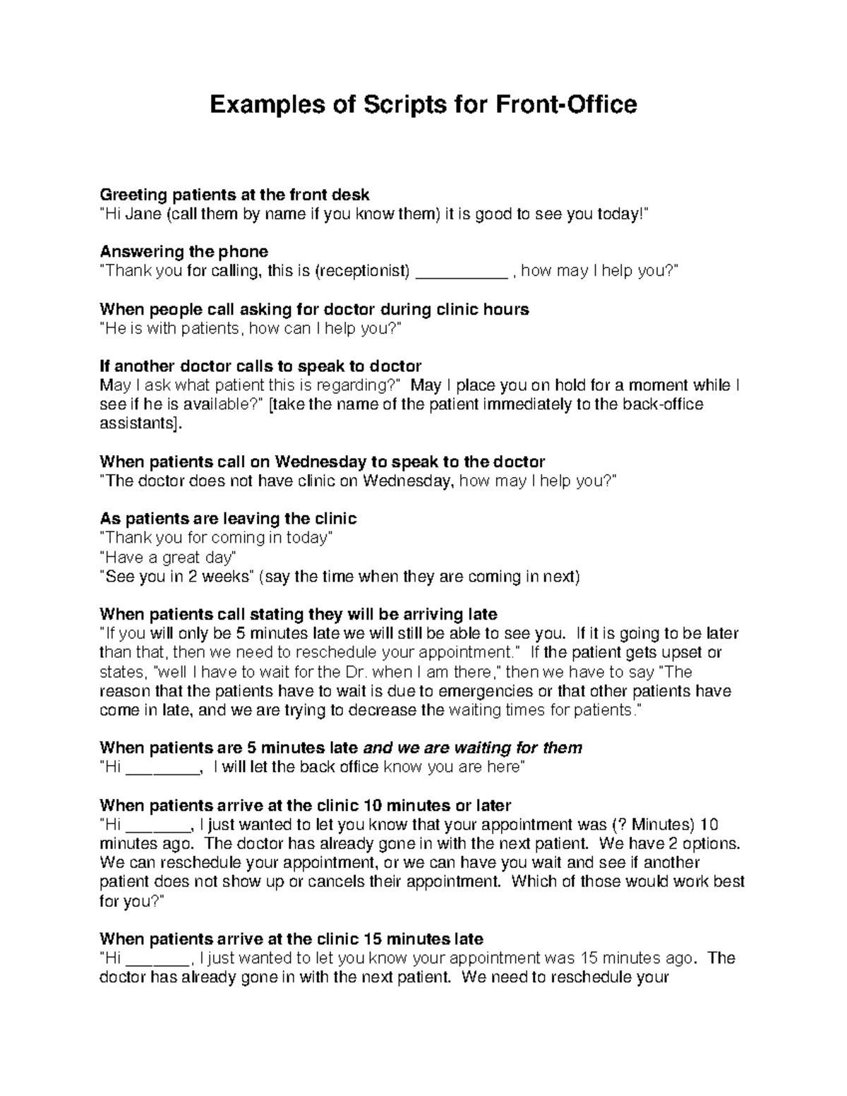 Om front office scripts from office - Examples of Scripts for Front ... image.