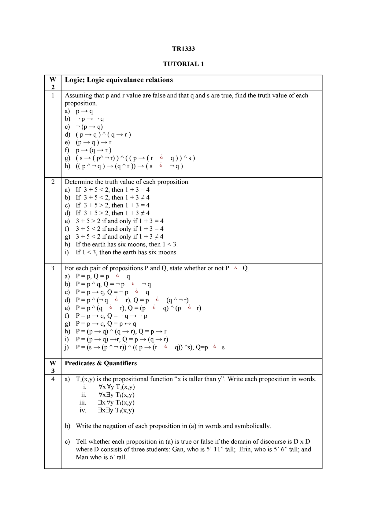 T1 Discrete Math Chapter 1 Logic Tutorial Studocu