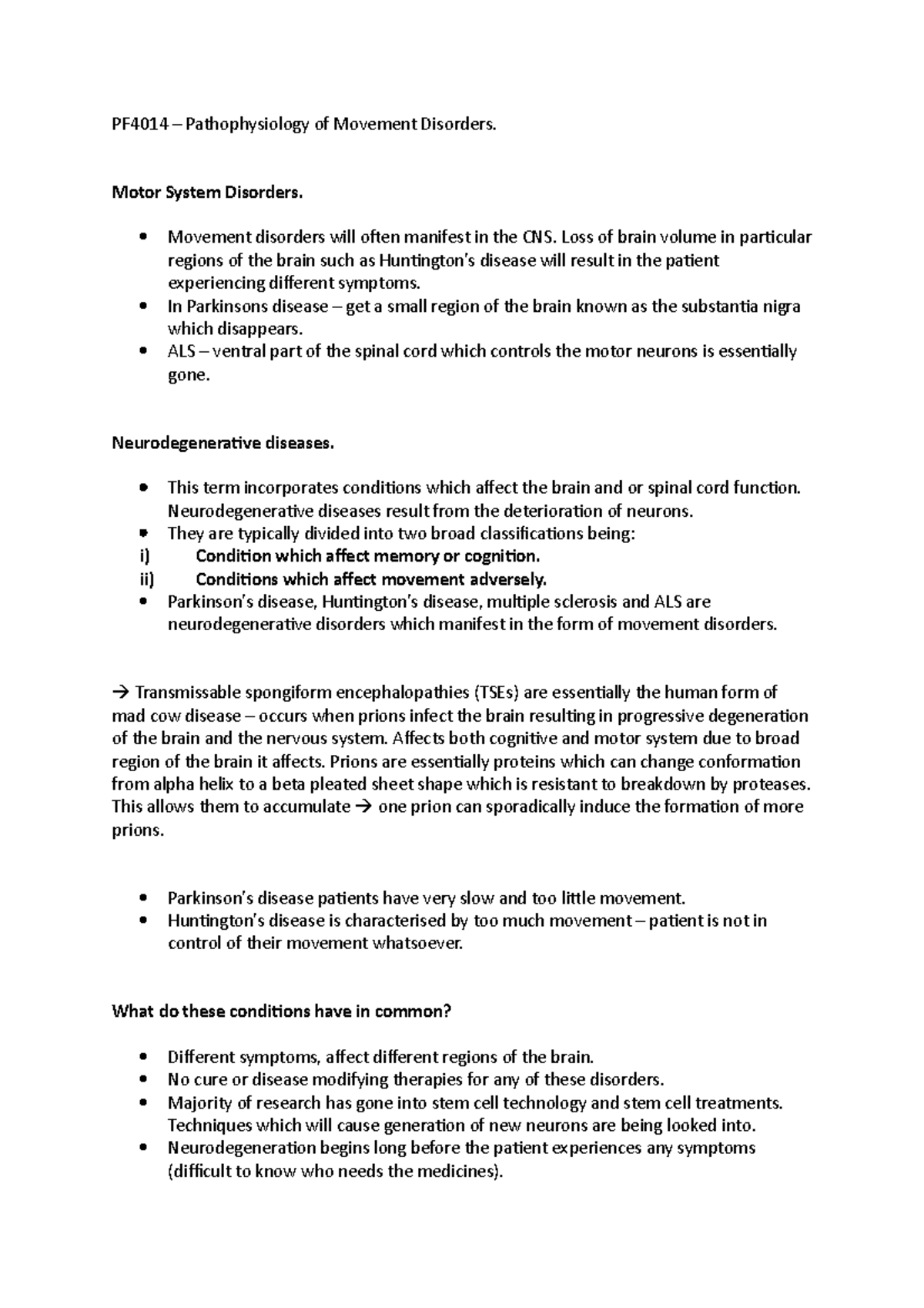 PF4014 - Pathophysiology of Movement disorders - Motor System Disorders ...