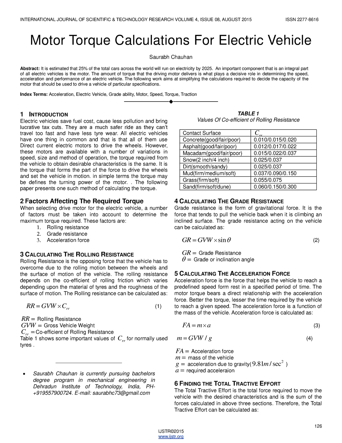 Motor Torque Calculations For Electric Vehicle - INTERNATIONAL JOURNAL ...