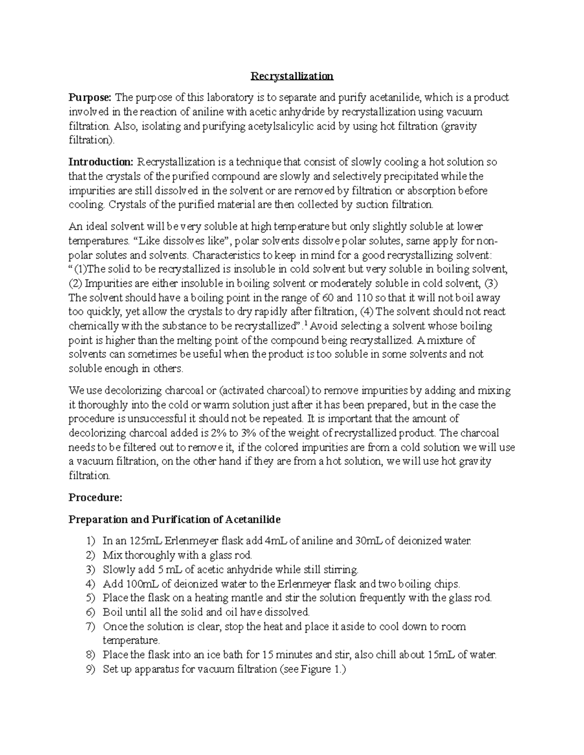 Recrystallization lab Recrystallization Purpose The purpose of this