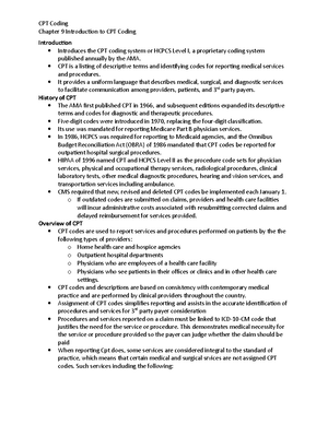 Chapter 1 Overview of Coding - Notes - CPT Coding Chapter 1 Overview of ...