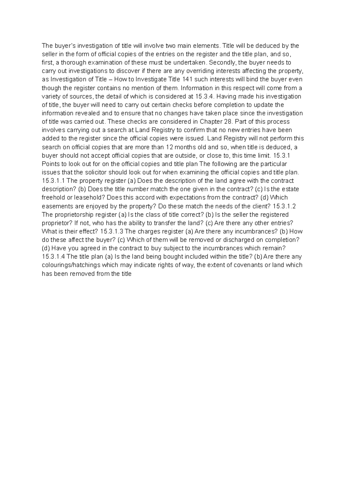 Chapter 8 Real Estate The buyer’s investigation of title will