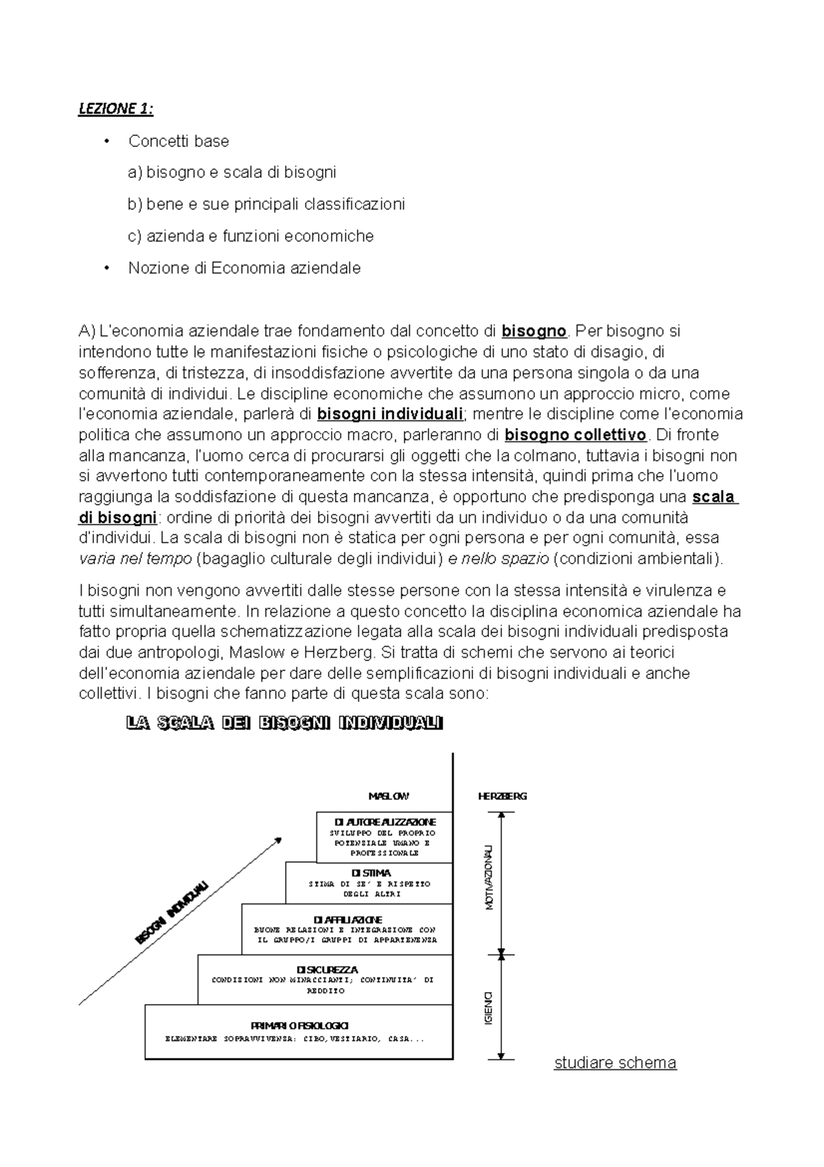 Elementi Di Economia (2 Anno) - LEZIONE 1: Concetti Base A) Bisogno E ...