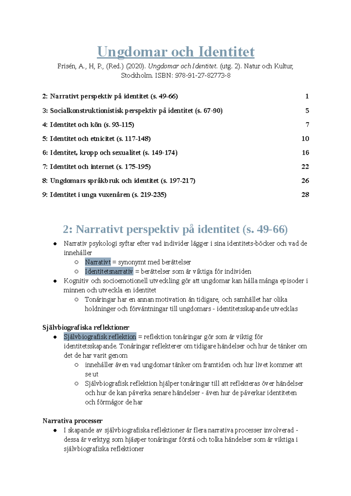 Ungdomar Och Identitet (2020) - Ungdomar Och Identitet Frisén, A., H, P ...