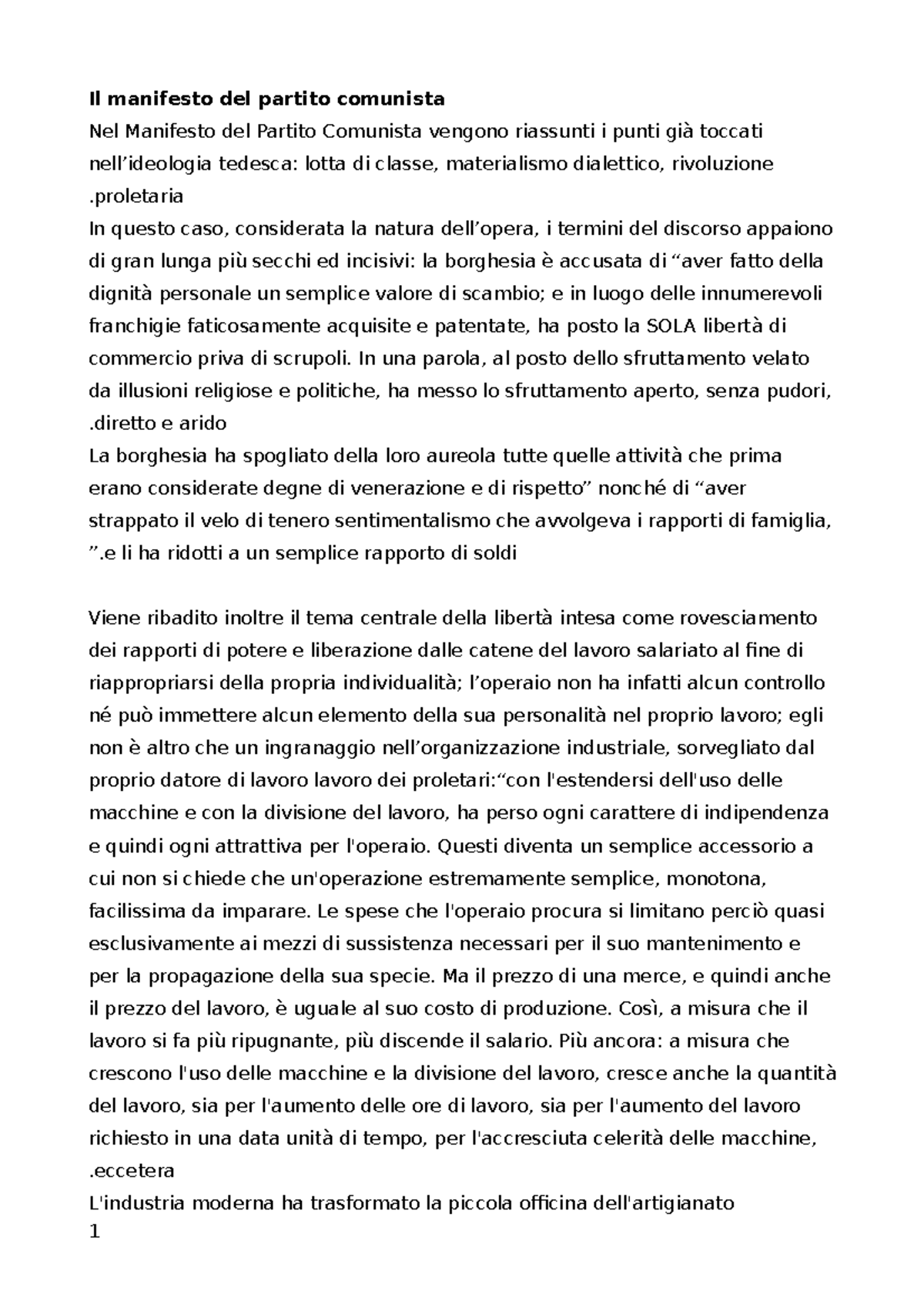 Riassunto Manifesto del partito comunista Il manifesto del partito comunista Nel Manifesto del