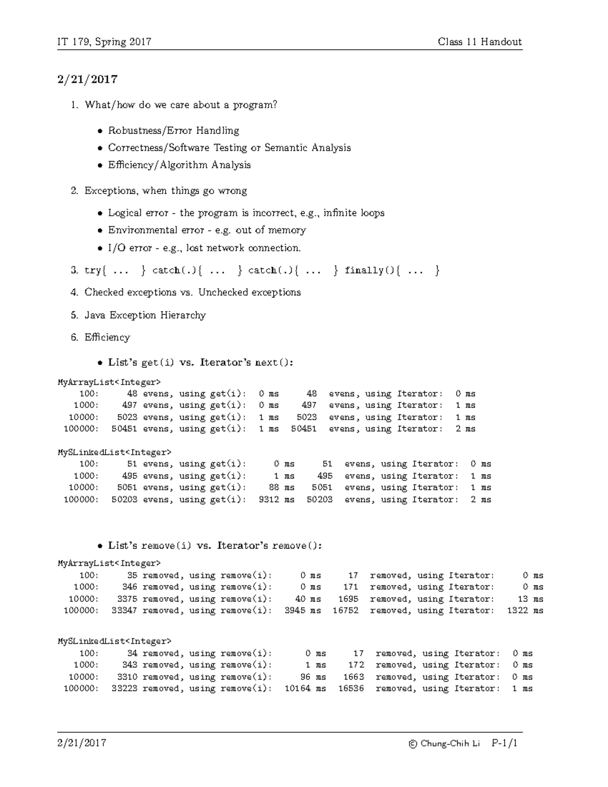 Class 11 - Lecture Notes 11 - IT 179, Spring 2017 Class 11 Handout 2/21 ...