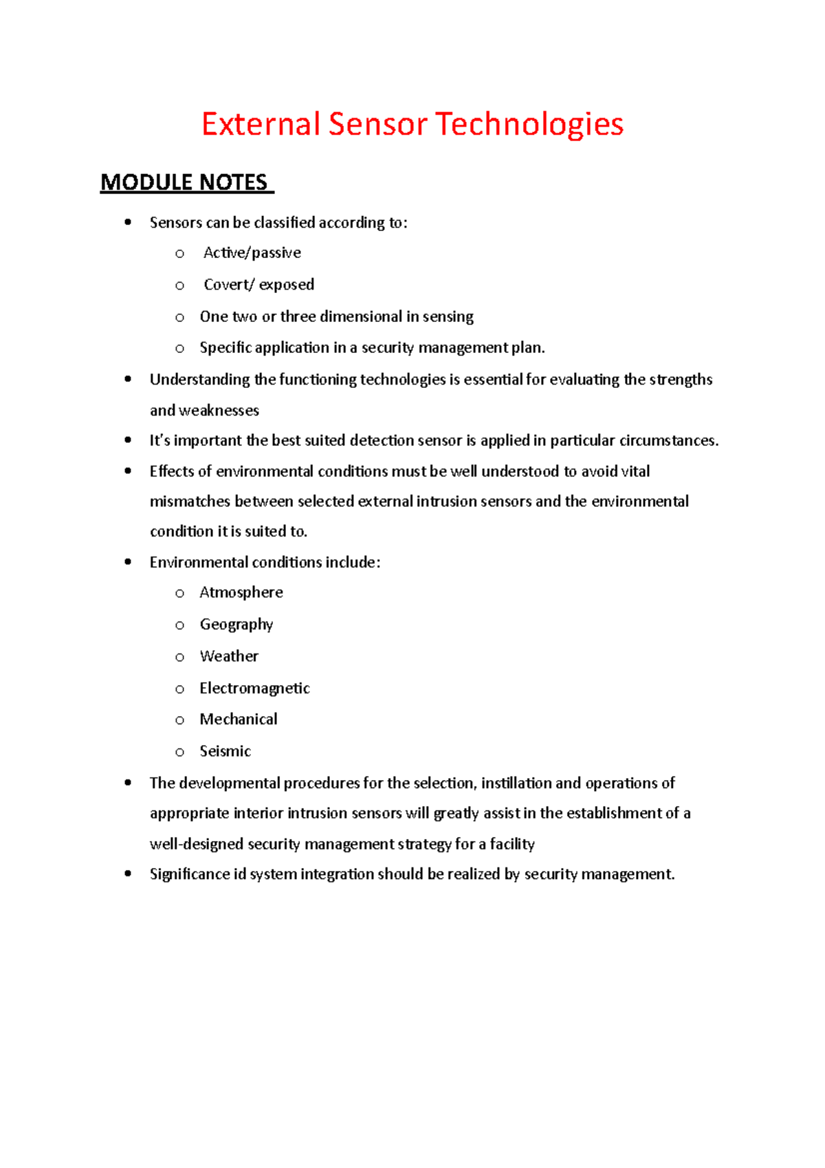 Lecture 3 - External Sensor Technologies - External Sensor Technologies ...