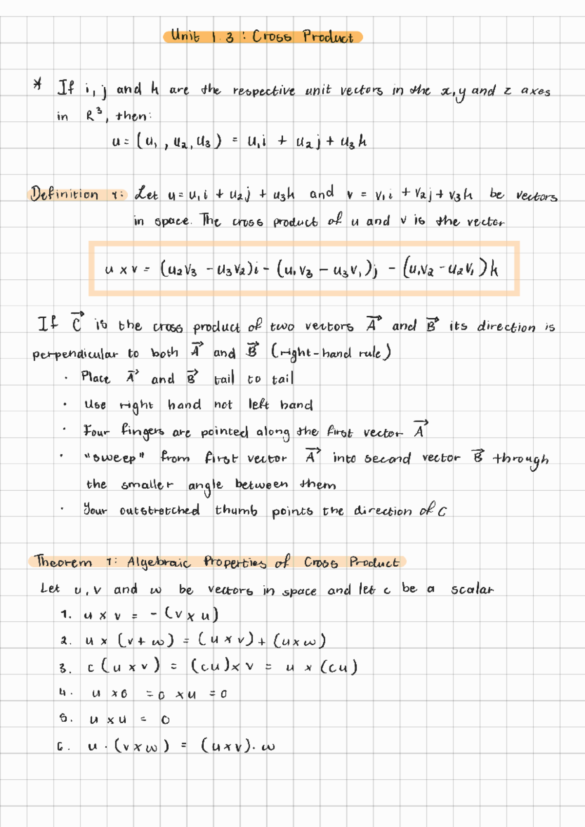 Unit 1.3 Cross Product - Unit 1 : Cross Product If i,j and H are the ...