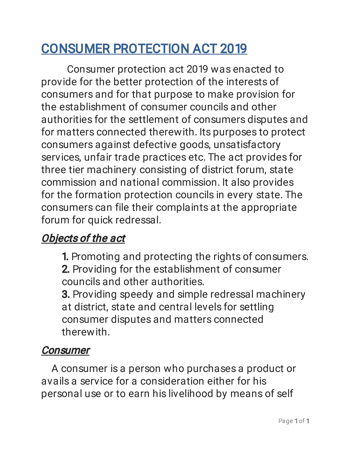 Consumer Protection ACT 2019 - C O N S U ME R P R O T E C T I O N A C T ...