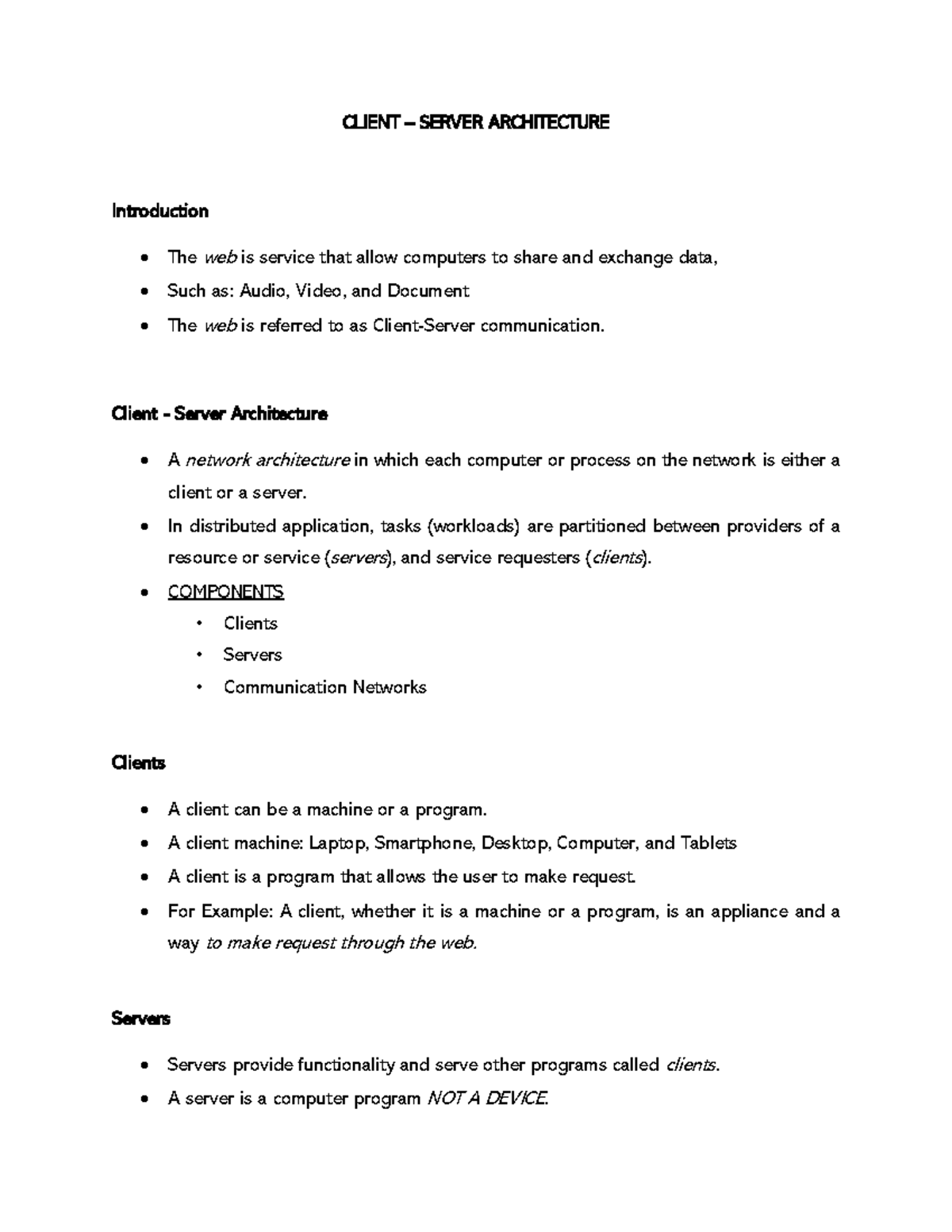 Client – Server Architecture - CLIENT – SERVER ARCHITECTURE ...