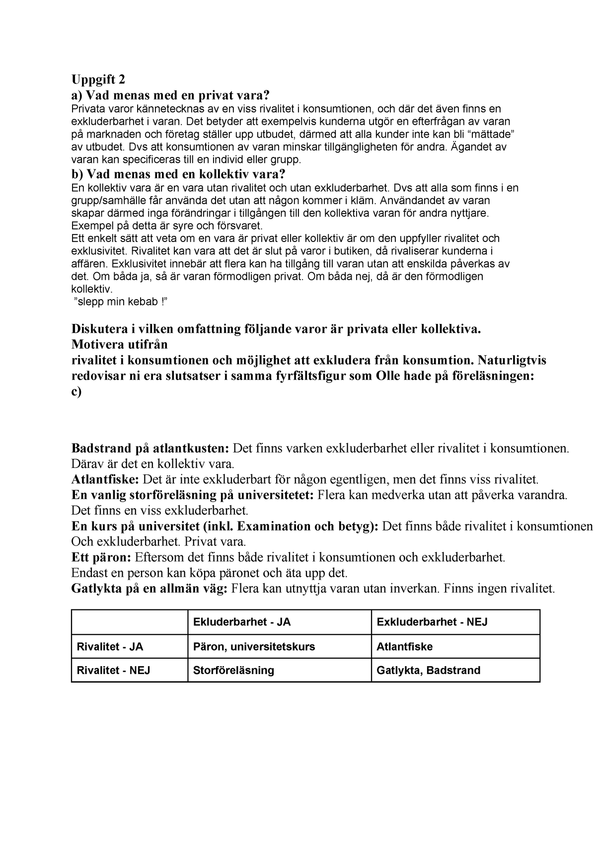 Seminarie Miljöekonomi, Uppgift 2 - Uppgift 2 A) Vad Menas Med En ...