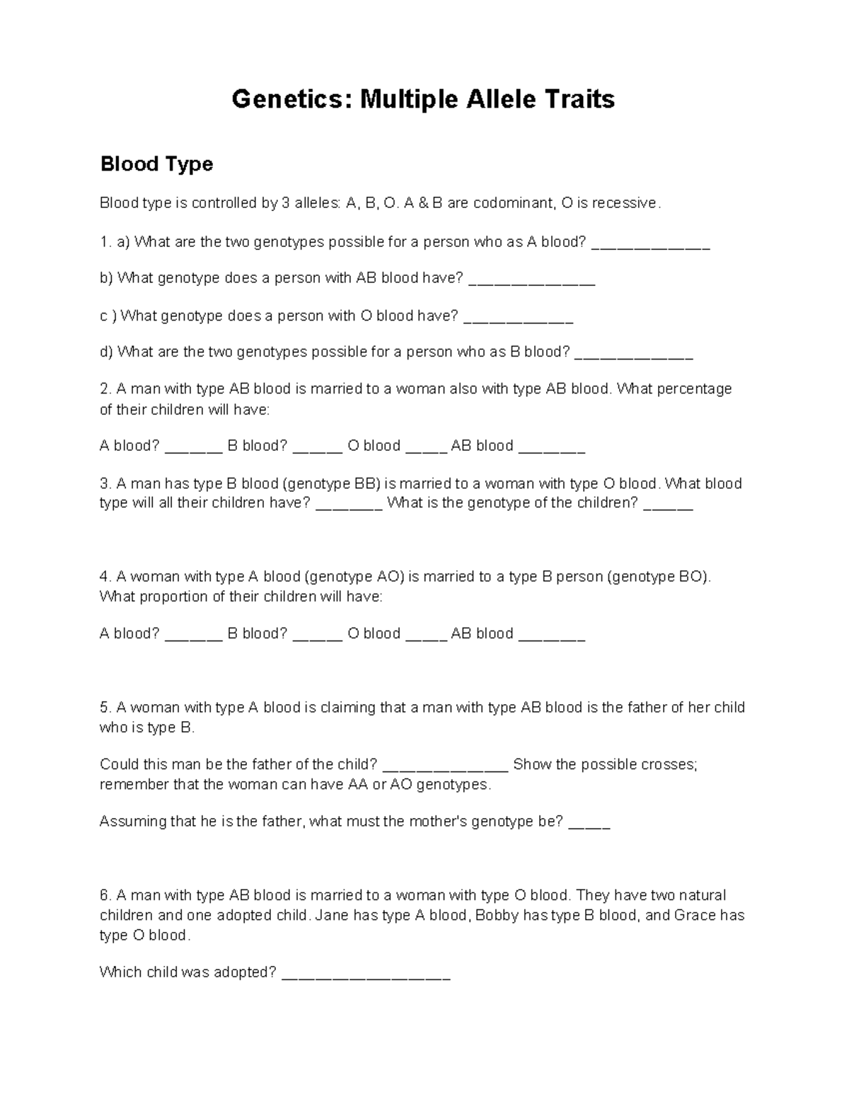 Genetics Multiple Allele Traits - Genetics: Multiple Allele Traits 