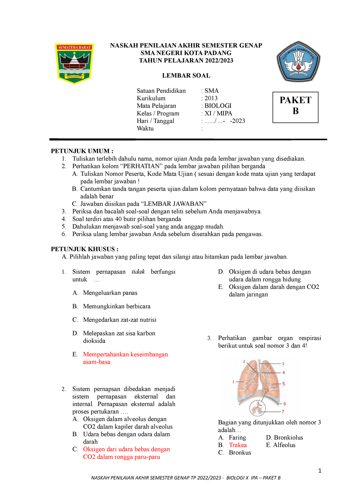 Akhir Biologi XI B OK - Bio - NASKAH PENILAIAN AKHIR SEMESTER GENAP SMA ...