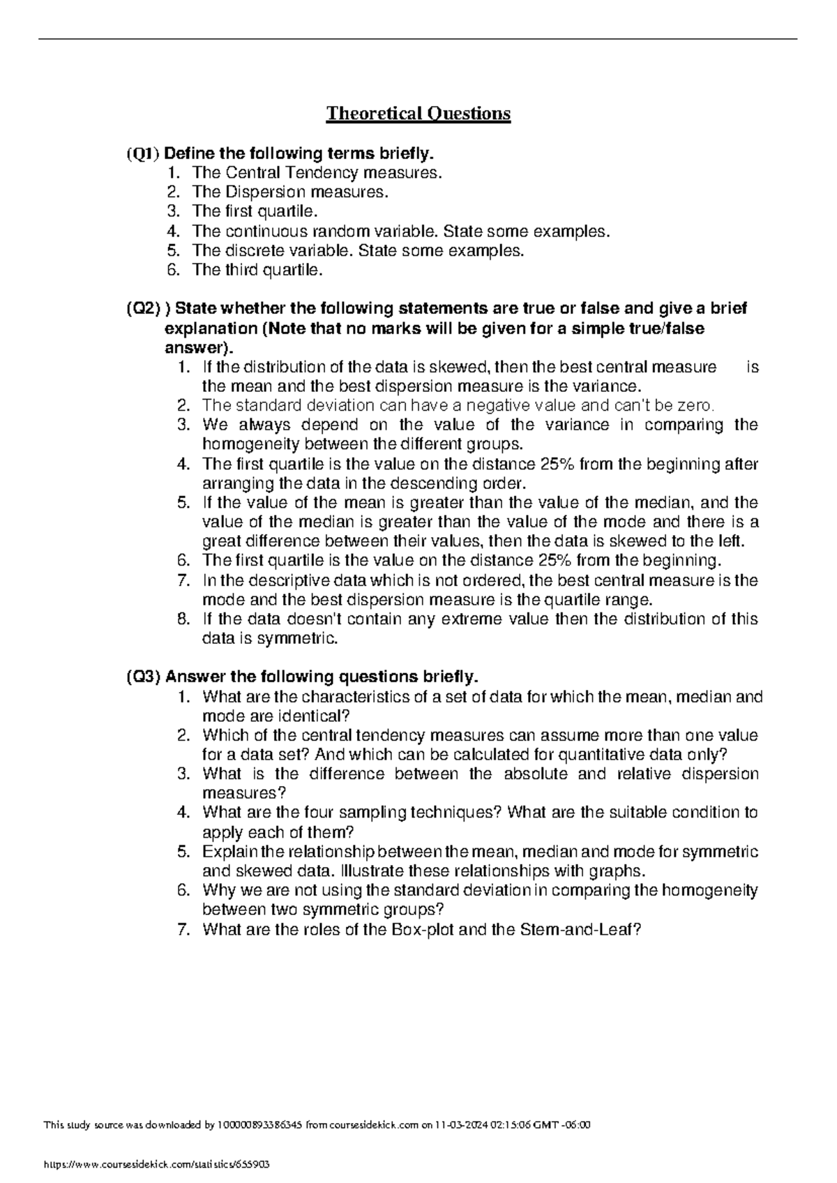 Theoretical Questions last - Theoretical Questions (Q1) Define the ...