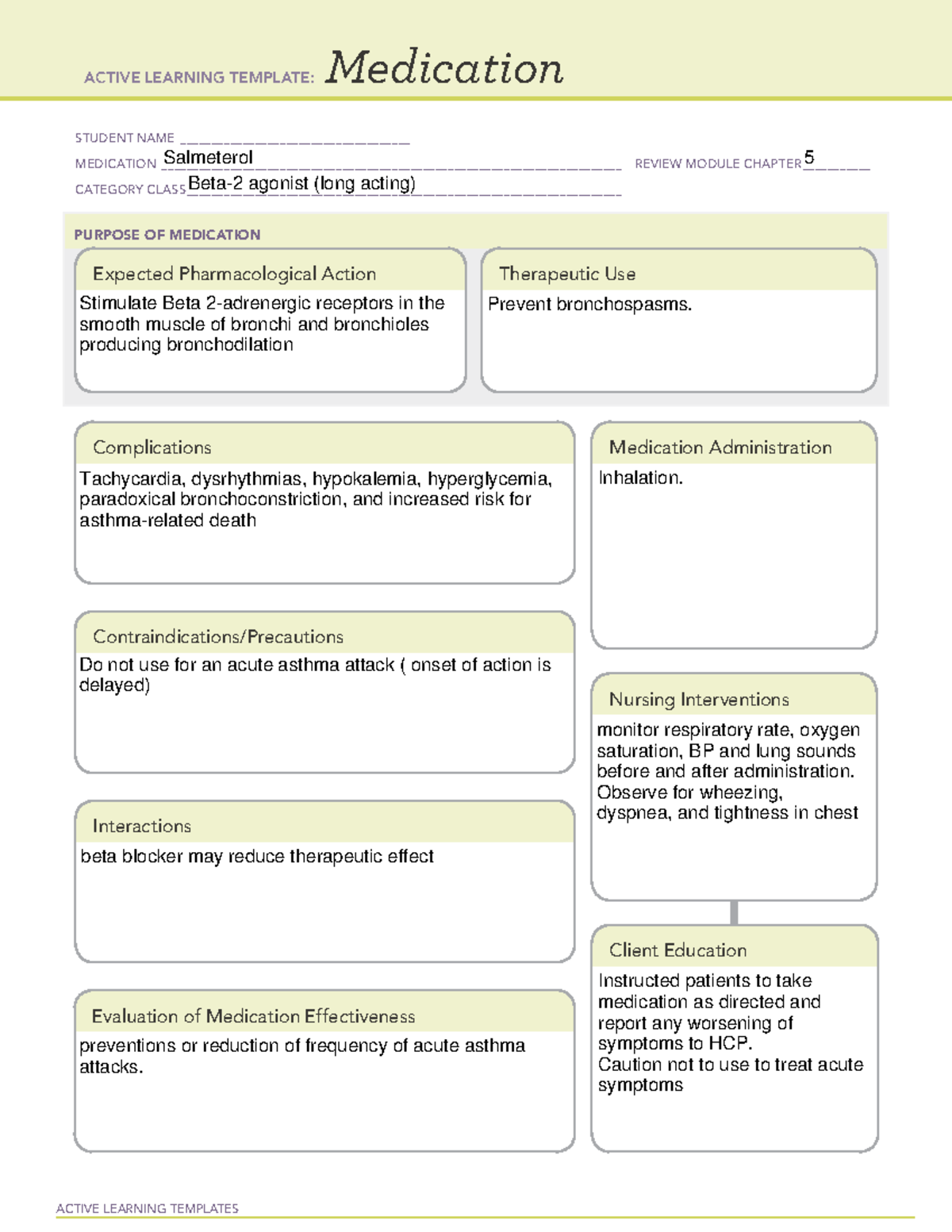 DC Salmeterol 1 - med cards - ACTIVE LEARNING TEMPLATES Medication ...