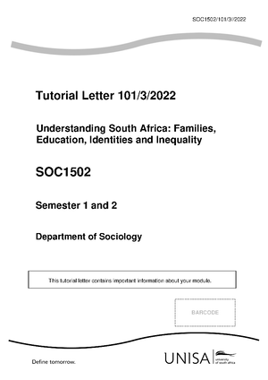 PYC2603 2014 6 E 1 1 - SOC 1502 is the study of human evolution and its ...