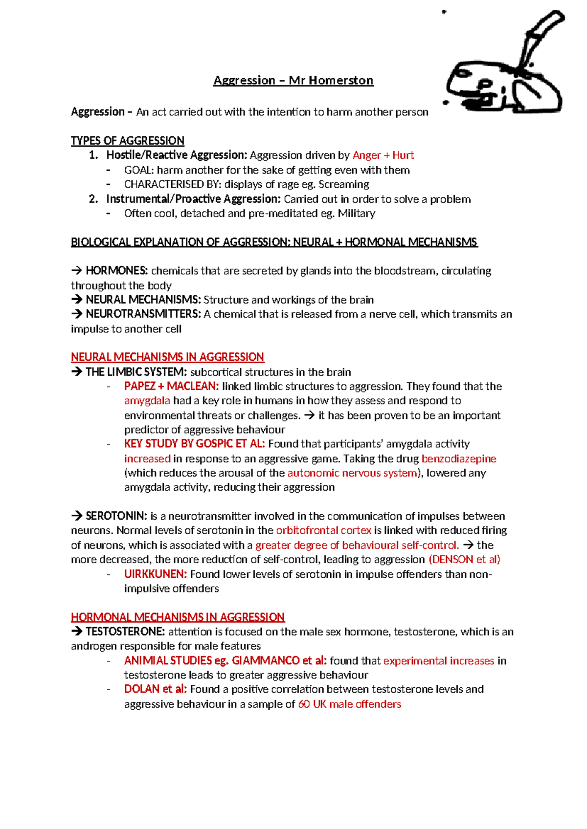 Aggression - notes - Aggression – Mr Homerston Aggression – An act ...