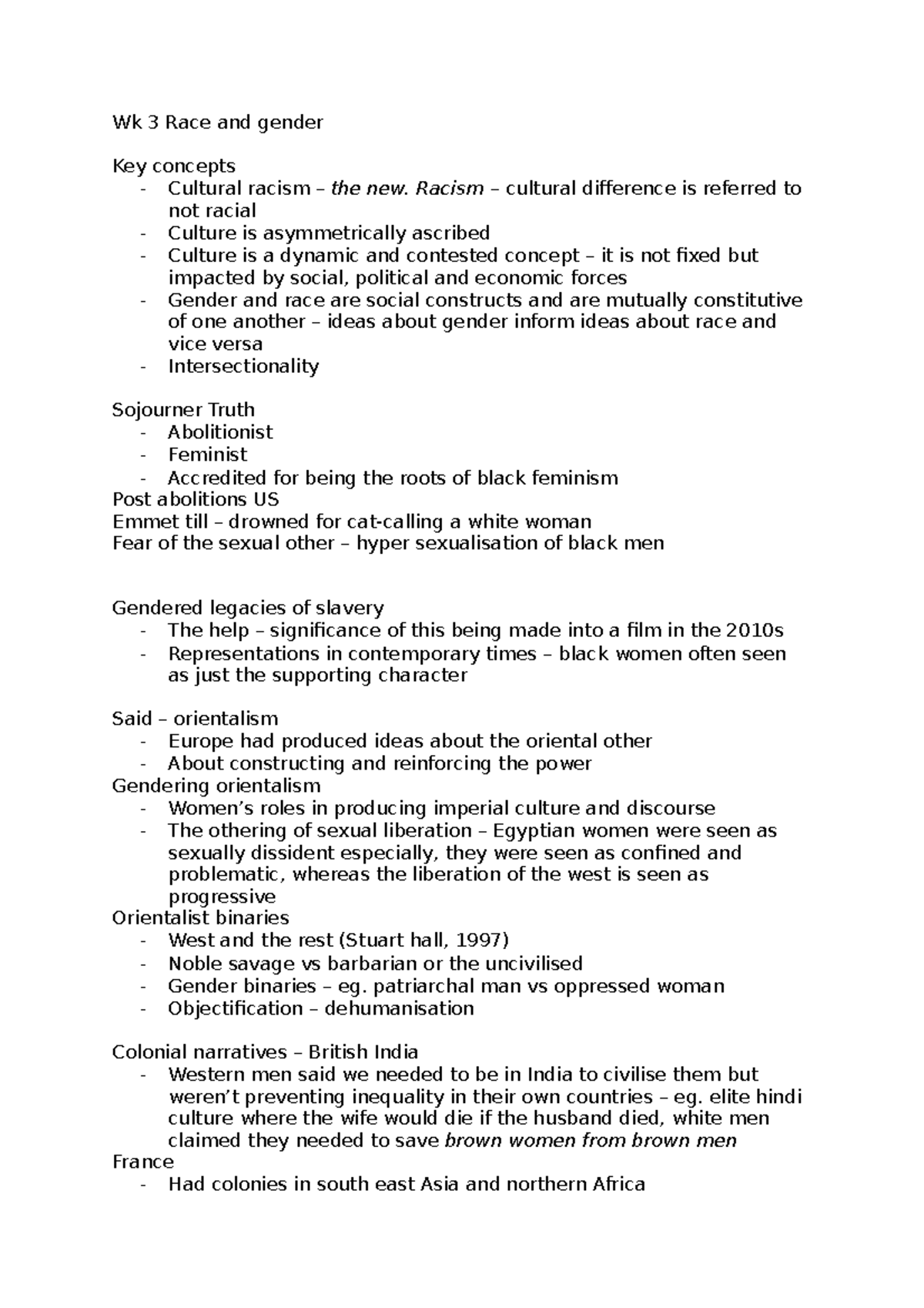 Wk 3 Race and gender - Lecture notes 3 - Wk 3 Race and gender Key ...