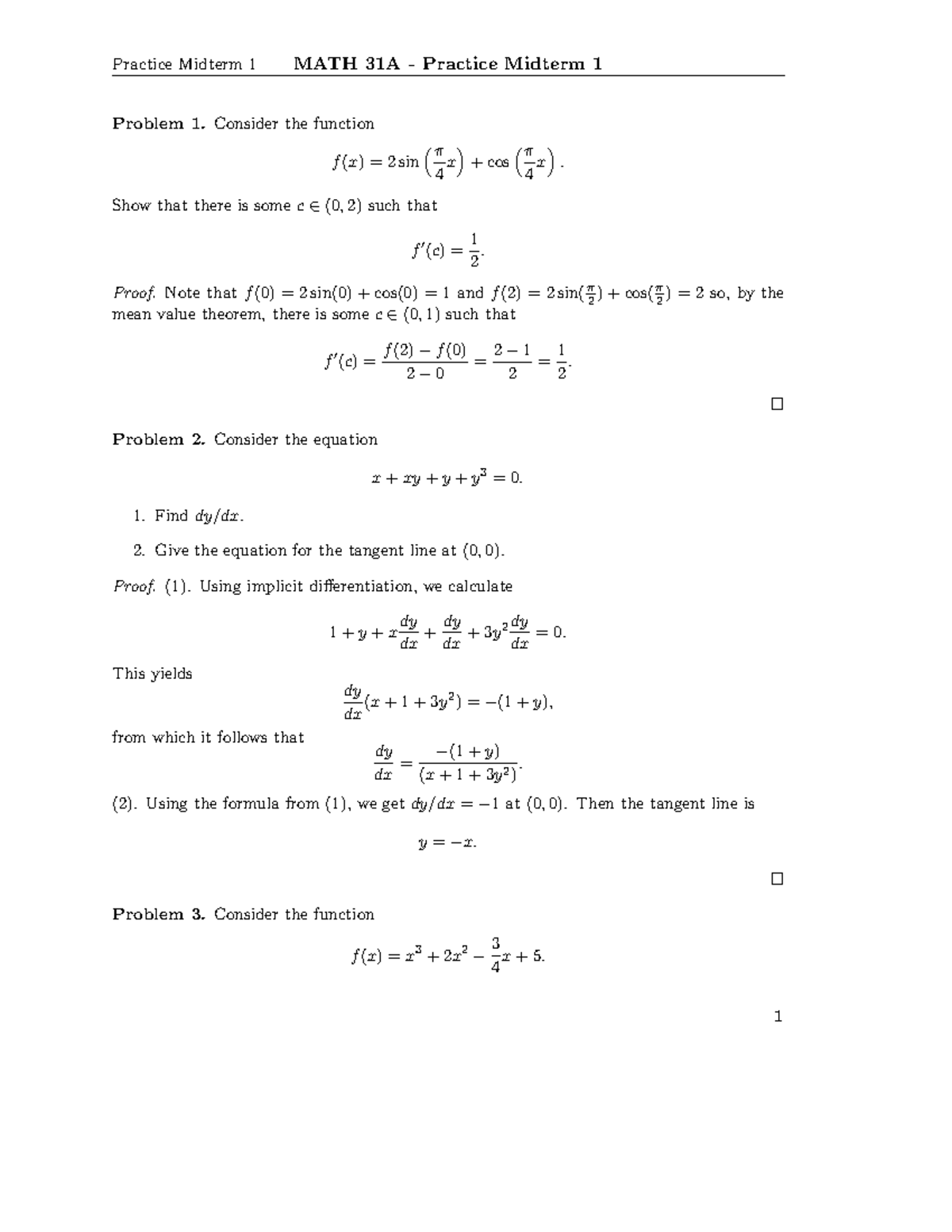 Midterm 2 Practice Solutions - Practice Midterm 1 MATH 31A - Practice ...