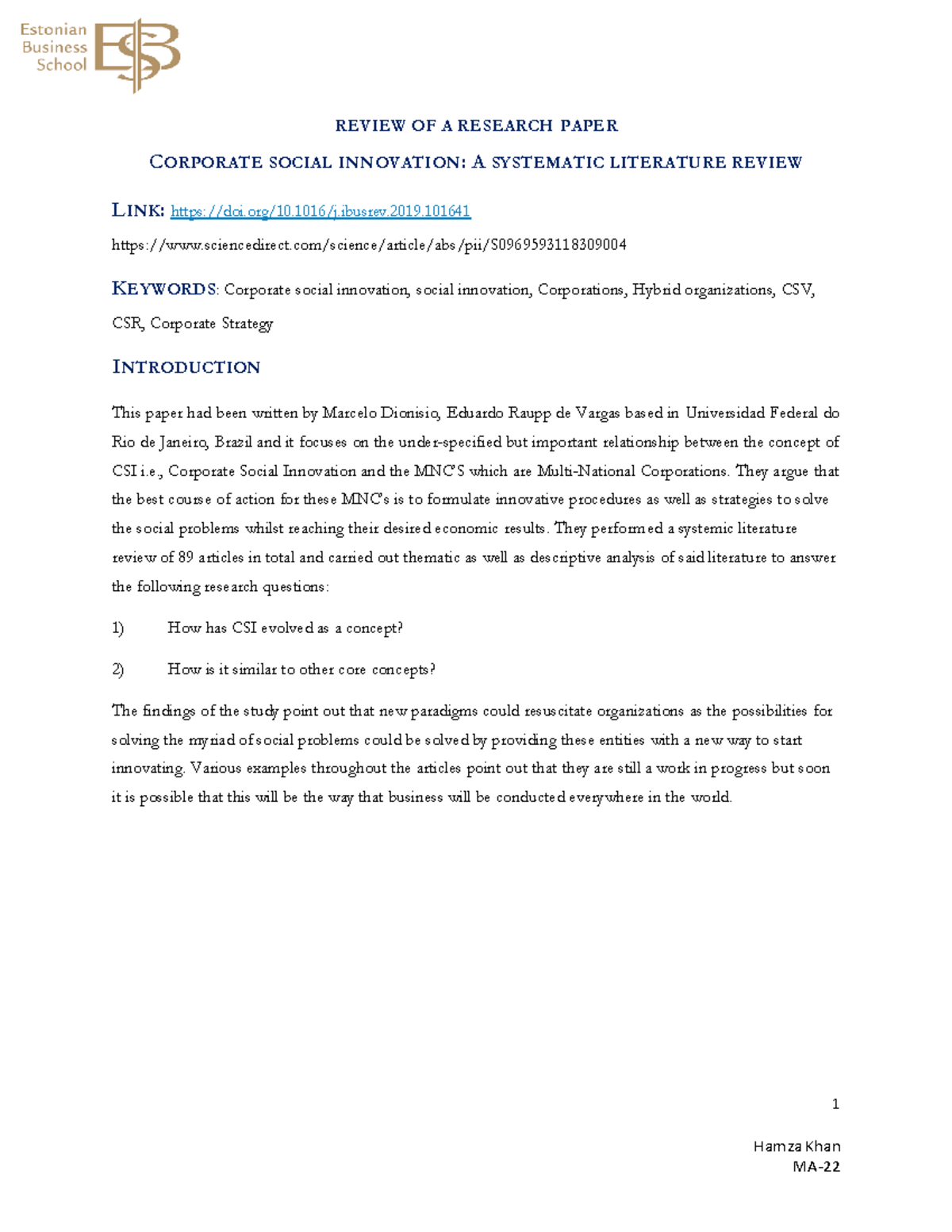 Individual Paper Review - 1 Hamza Khan MA- REVIEW OF A RESEARCH PAPER ...