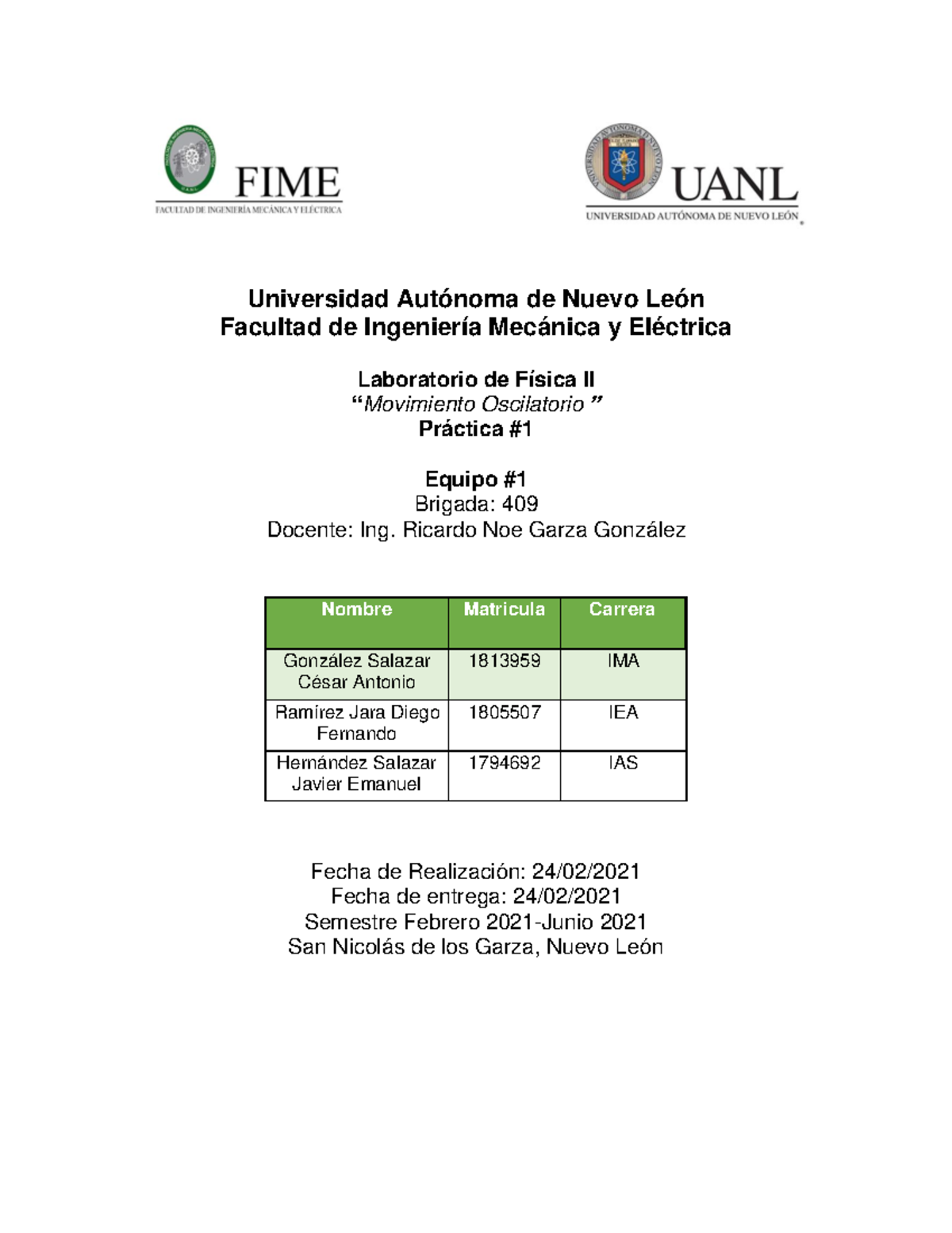 Practica 1 Equipo 1 Lab Fisica 2 - Universidad Autónoma de Nuevo León ...