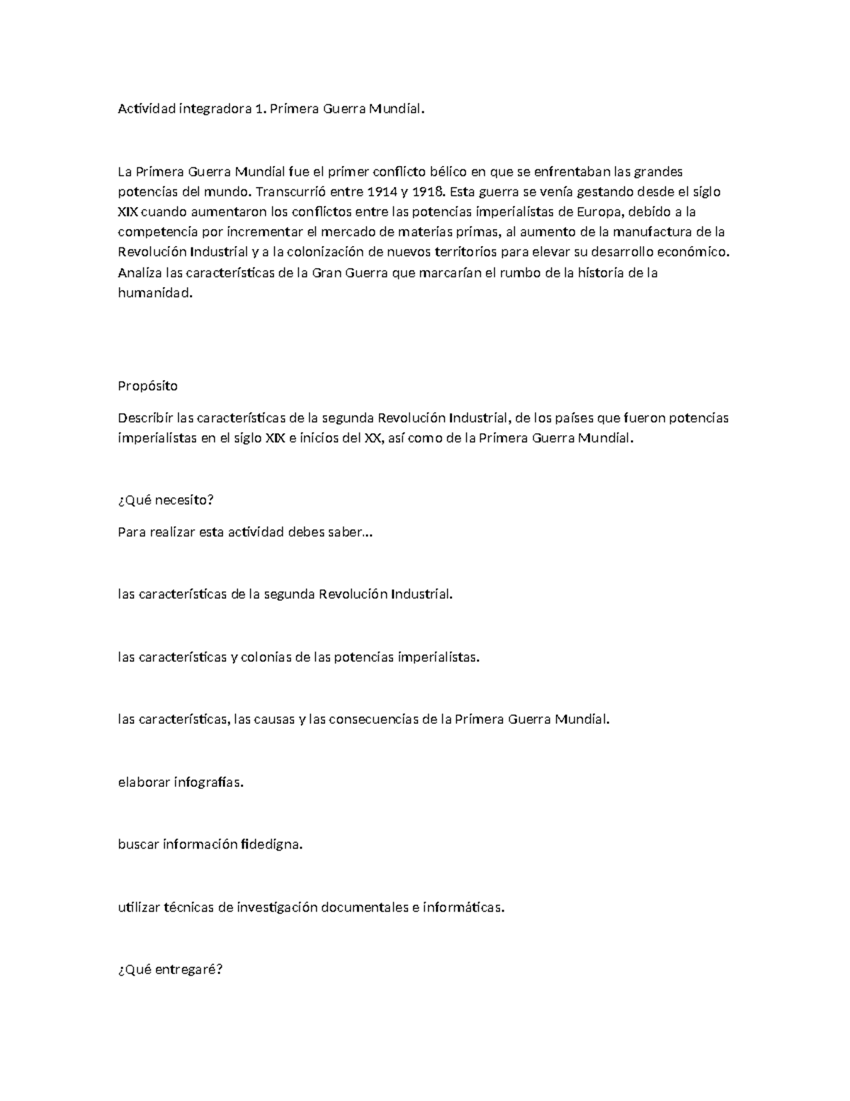 Actividad integradora 1. Primera Guerra Mundial - Actividad integradora ...
