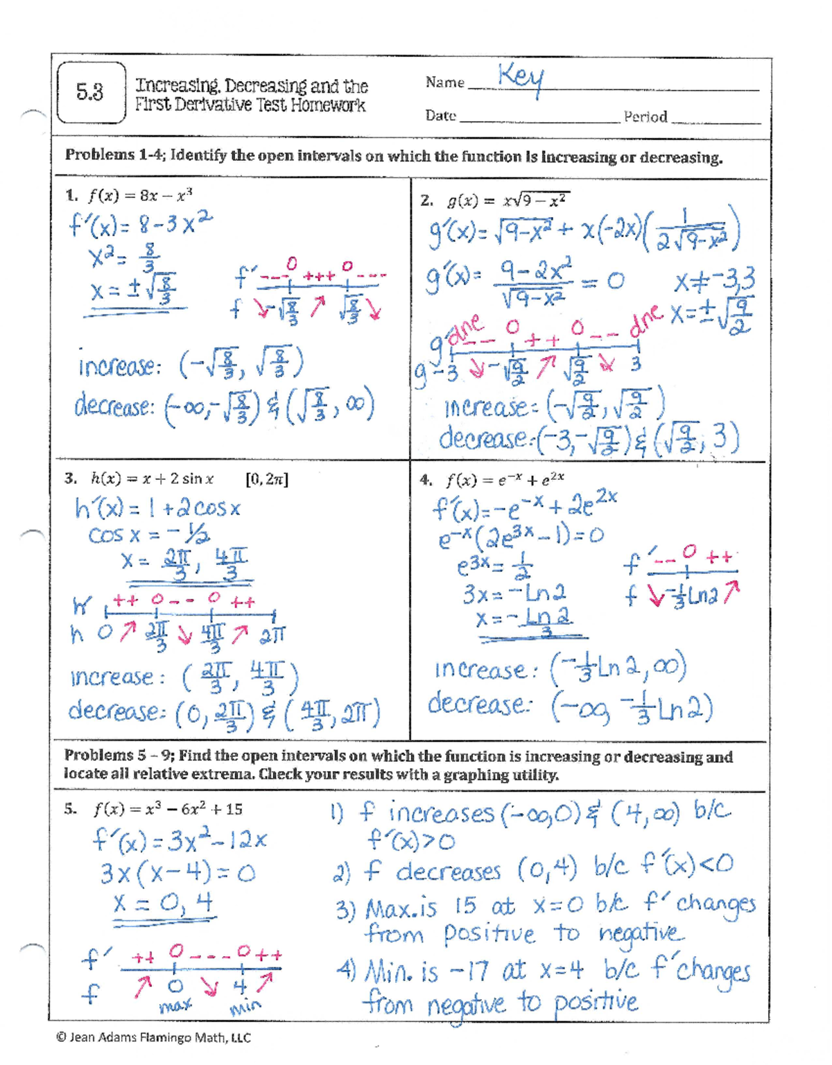 5.3 Practice Assignment Key - 5 Increasing, Decreasing and the Name Key ...