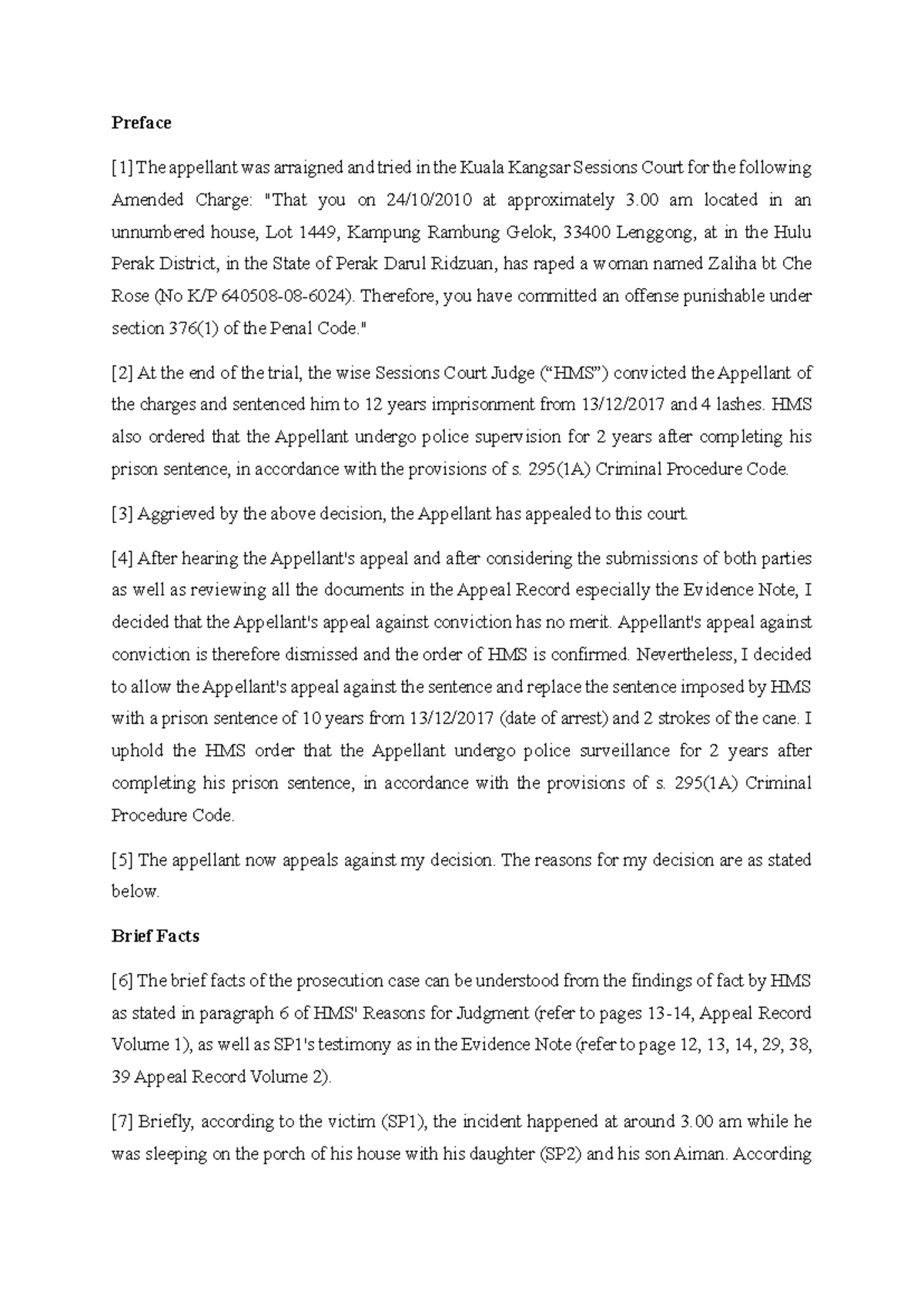 Case translation - Case summary for defences - Preface [1] The ...