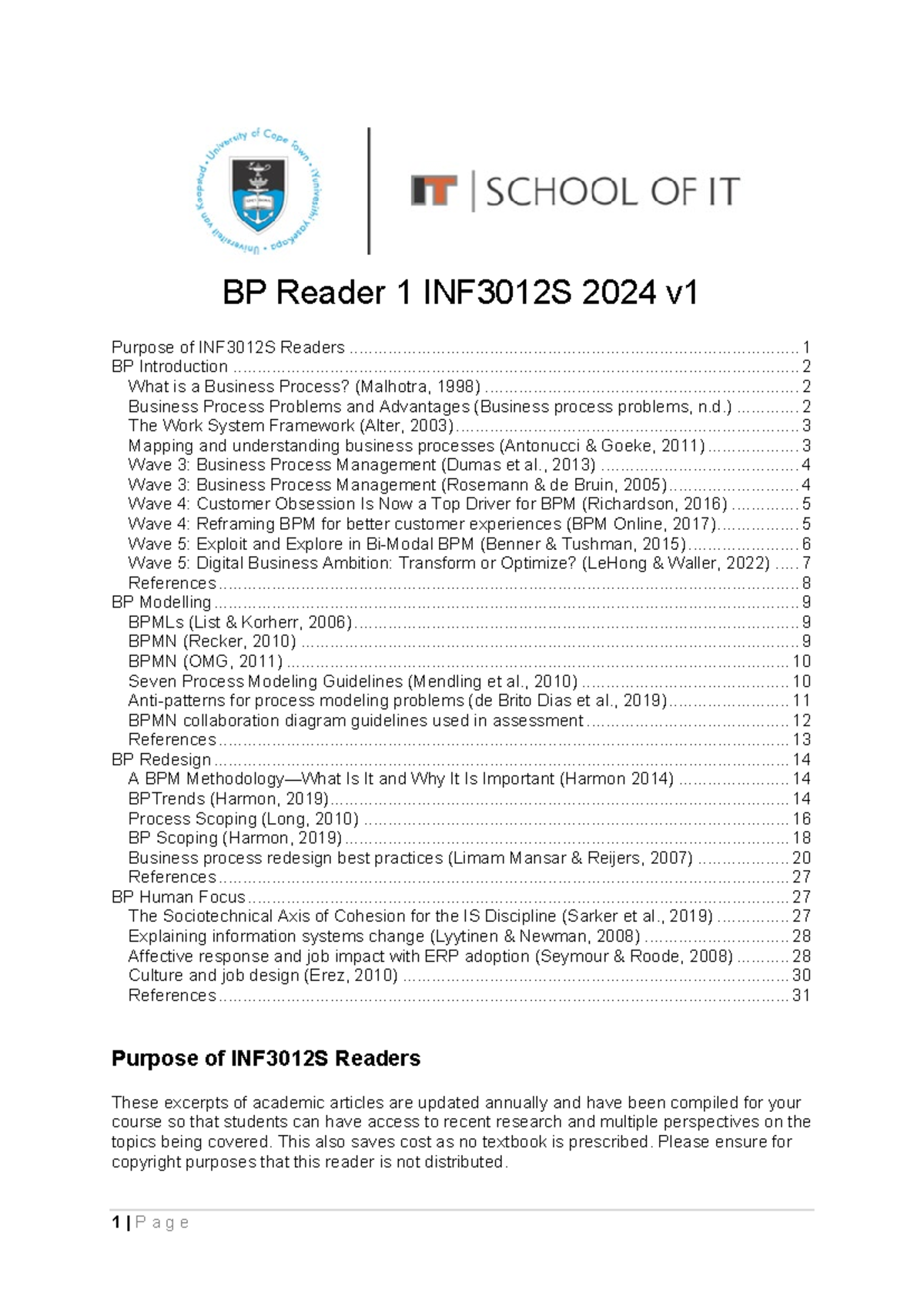 WK1%20BP%20Reader%202024 - BP Reader 1 INF3012S 2024 v Purpose of ...