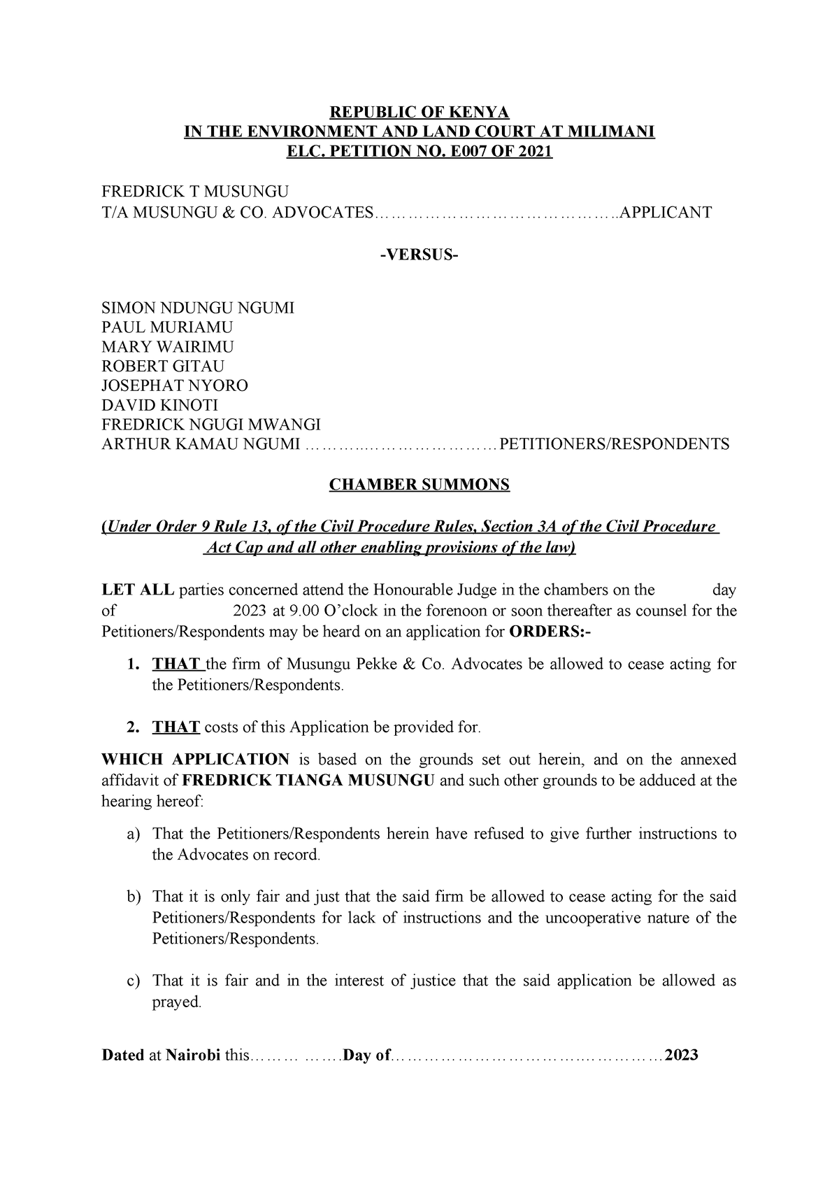 Chamber Summons- Application to Cease Acting- Simon Ndungu- May-2022 ...