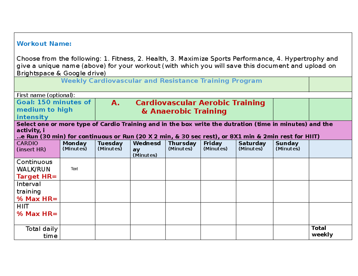 Template - Tagged - One of the in class assignments - Workout Name ...