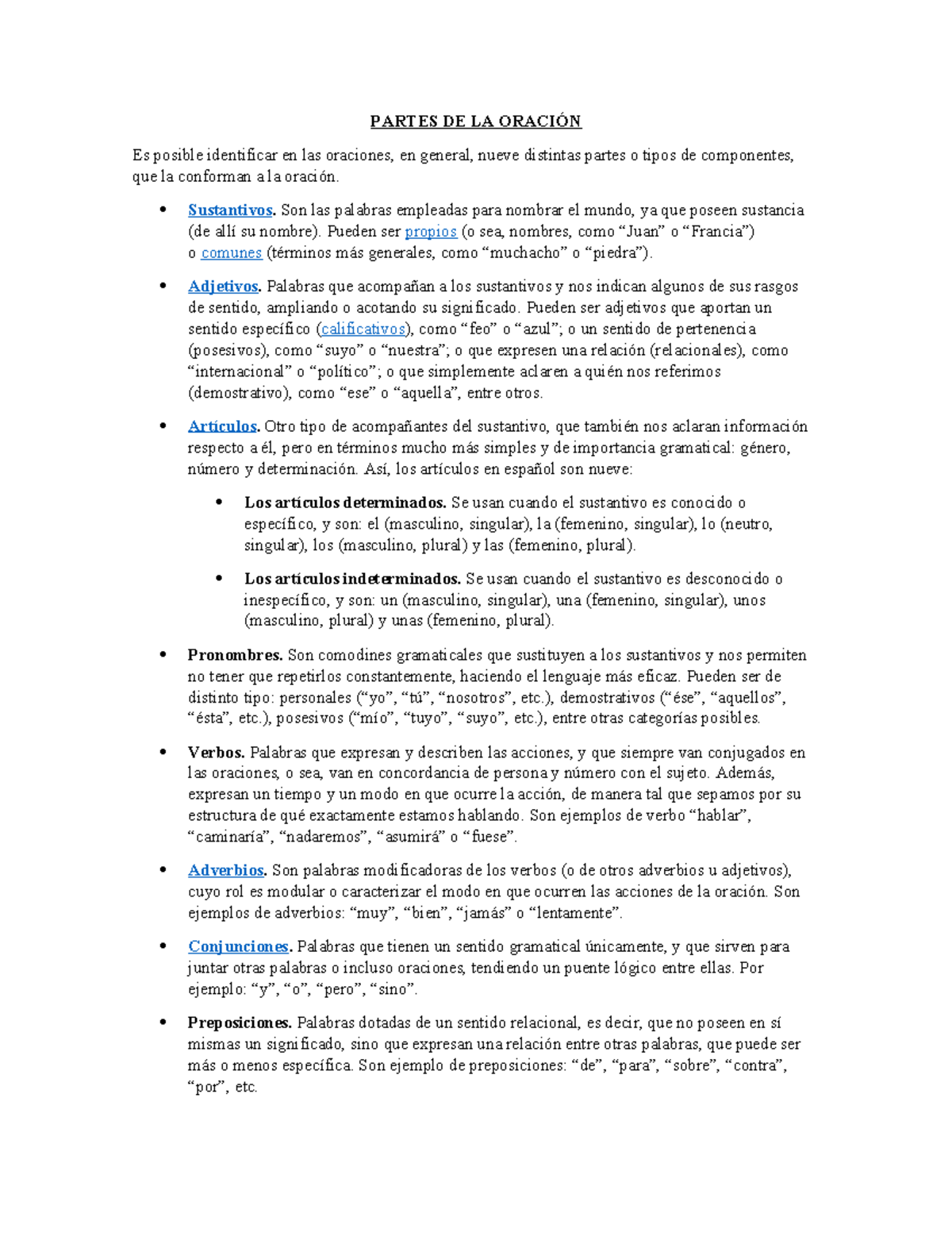 Partes DE LA Oración - PARTES DE LA ORACIÓN Es posible identificar en ...