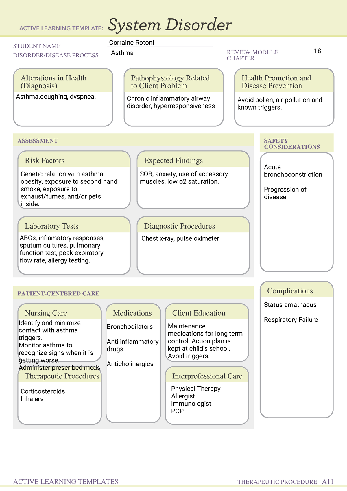 System Disorder form - STUDENT NAME DISORDER/DISEASE PROCESS REVIEW ...