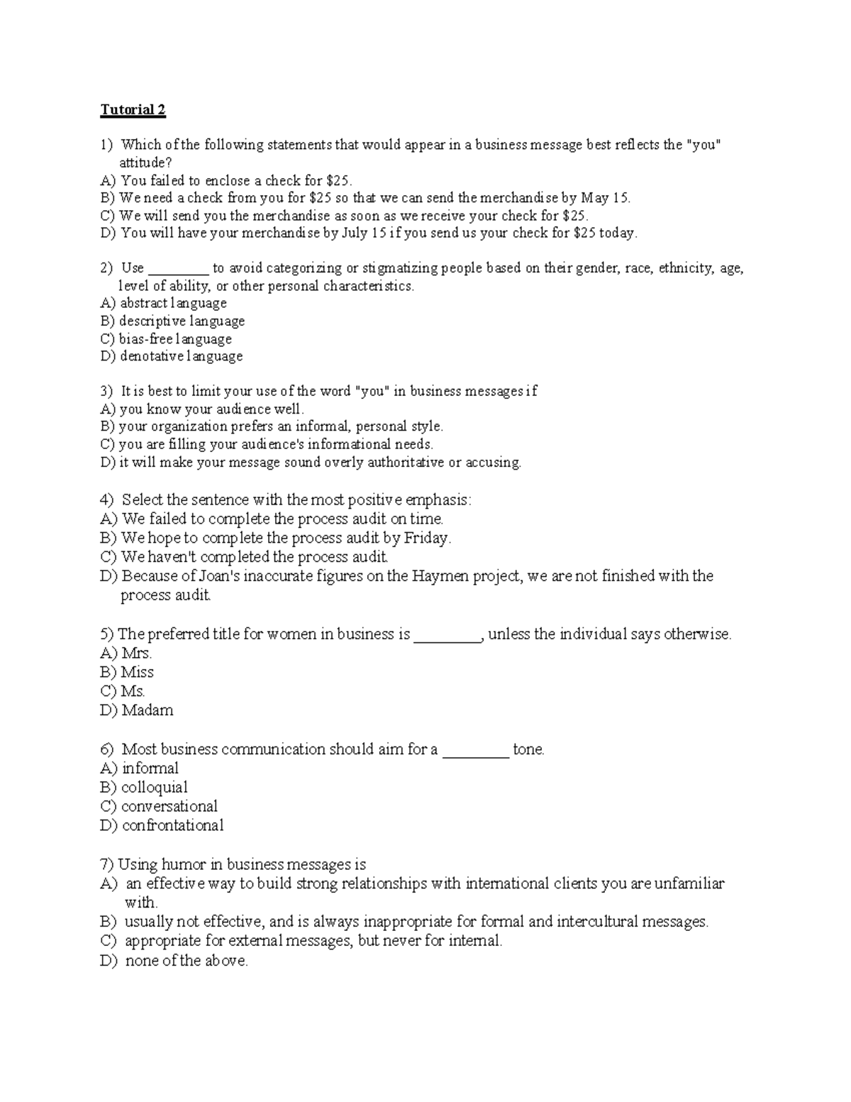 Tutorial 2 - Tutorial 2 Which of the following statements that would ...