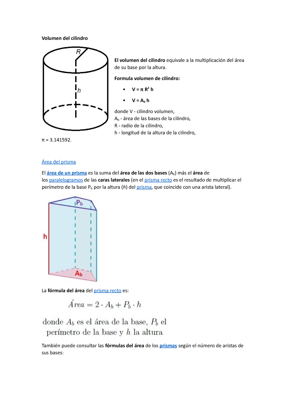 Volumen Del Cilindro Formula Volumen De Cilindro V R H V Ab H Donde V Cilindro