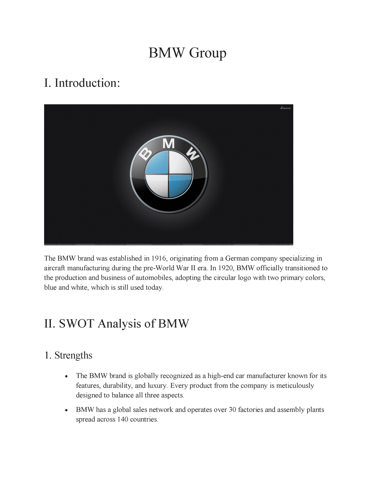 BMW-Group - new - BMW Group I. Introduction: The BMW brand was ...